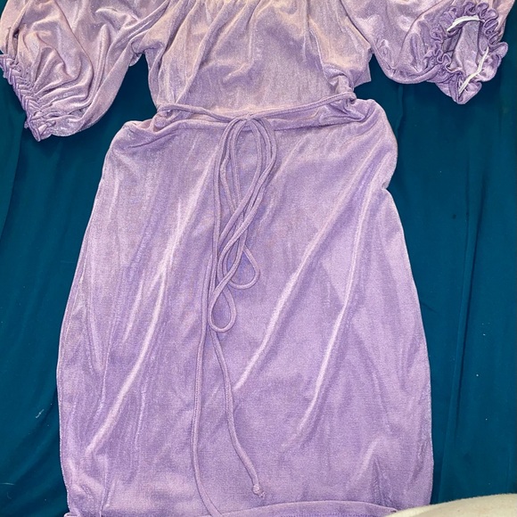 Lavender Puff Short Sleeve Open Tie Front Dress - Picture 2 of 4